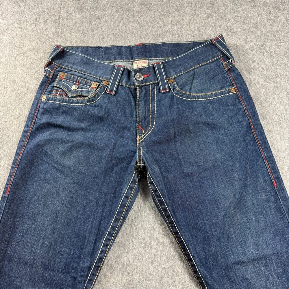 True Religion Mens 32x33 RICKY Flap Big T Straight Leg Jeans Dark‎ Wash USA Y2K
